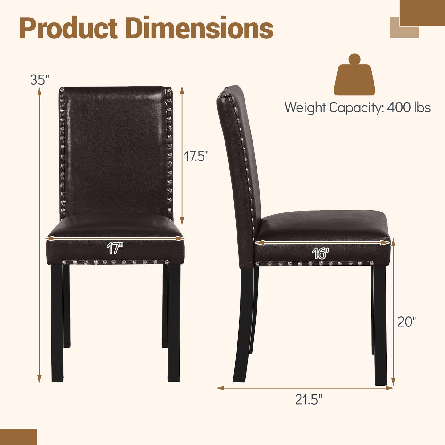 Set of 2/4 Dining Chairs Faux Leather Upholstered Parsons Kitchen Chairs-Set of 4
