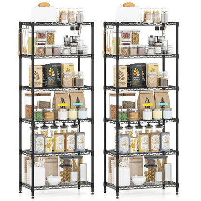 Set of 2 4-Tier Metal Storage Shelving Unit with V-Shaped Wire Rack and 1000 LBS Capacity-Black