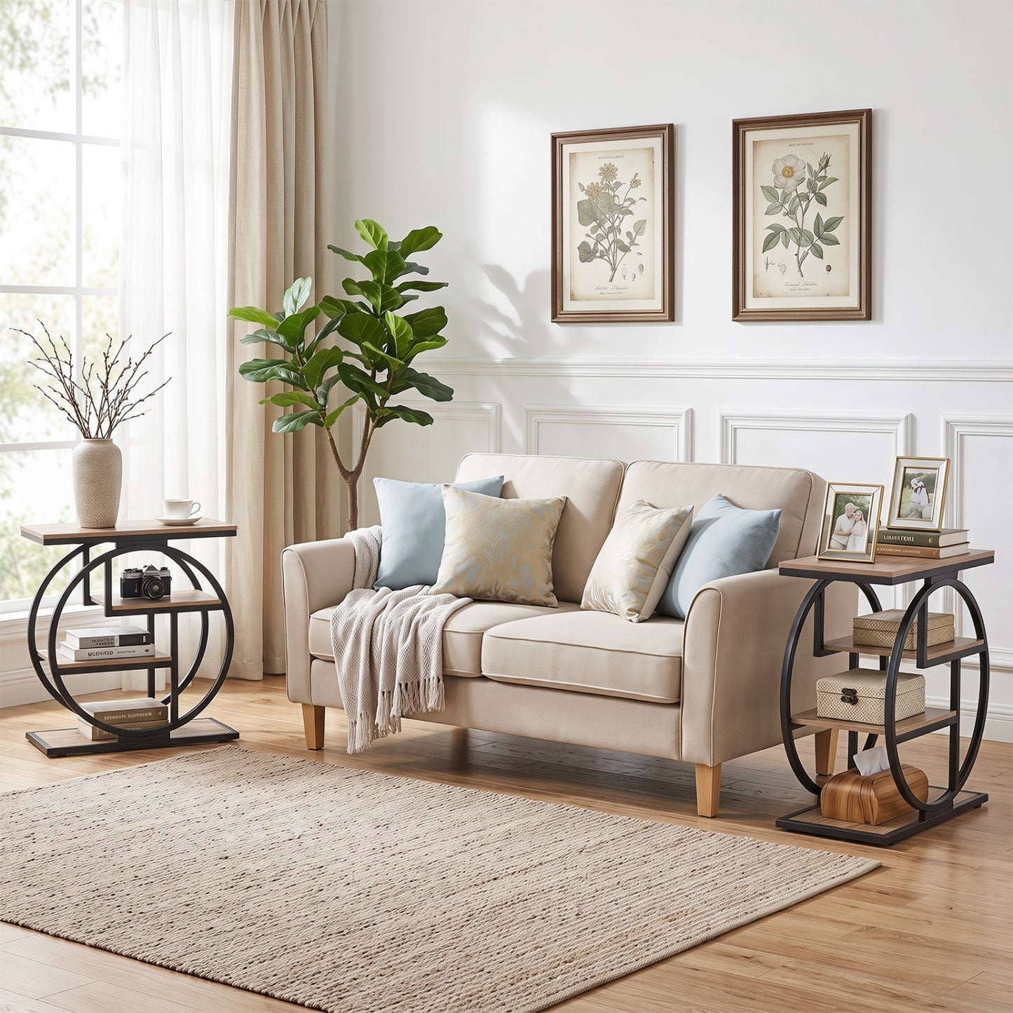 4-Tier Narrow End Table Set of 2 with Storage Shelves