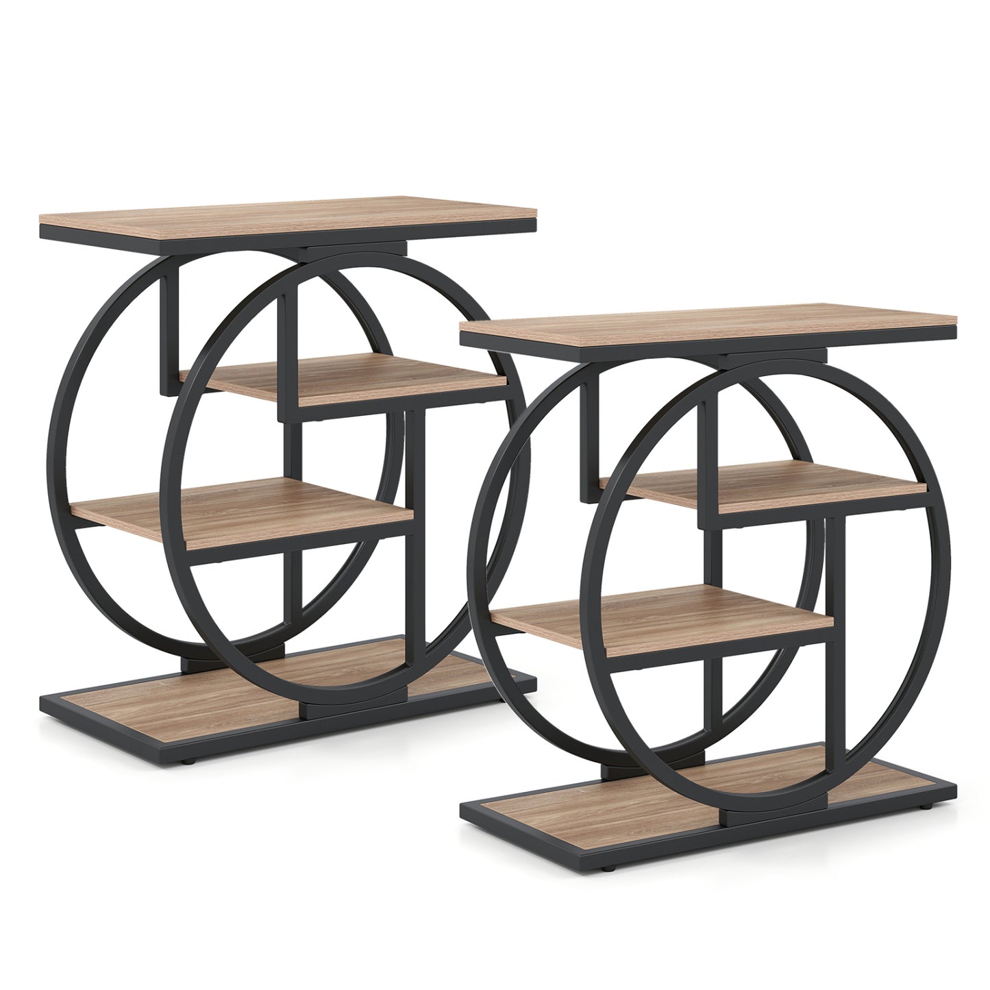 4-Tier Narrow End Table Set of 2 with Storage Shelves