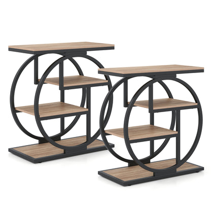 4-Tier Narrow End Table Set of 2 with Storage Shelves
