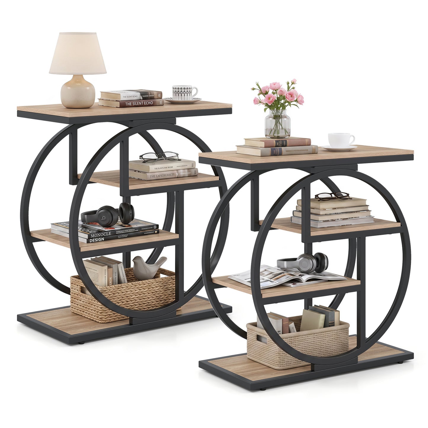 4-Tier Narrow End Table Set of 2 with Storage Shelves