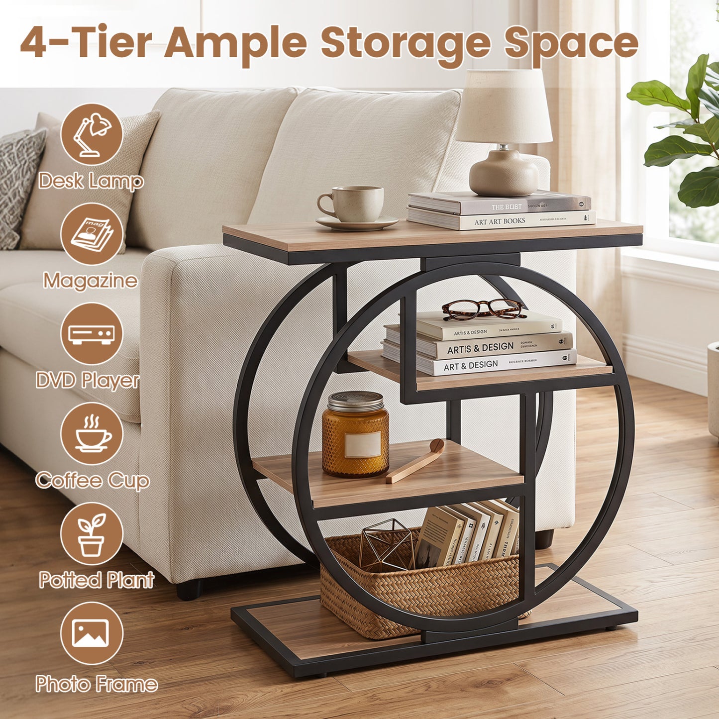 4-Tier Narrow End Table Set of 2 with Storage Shelves