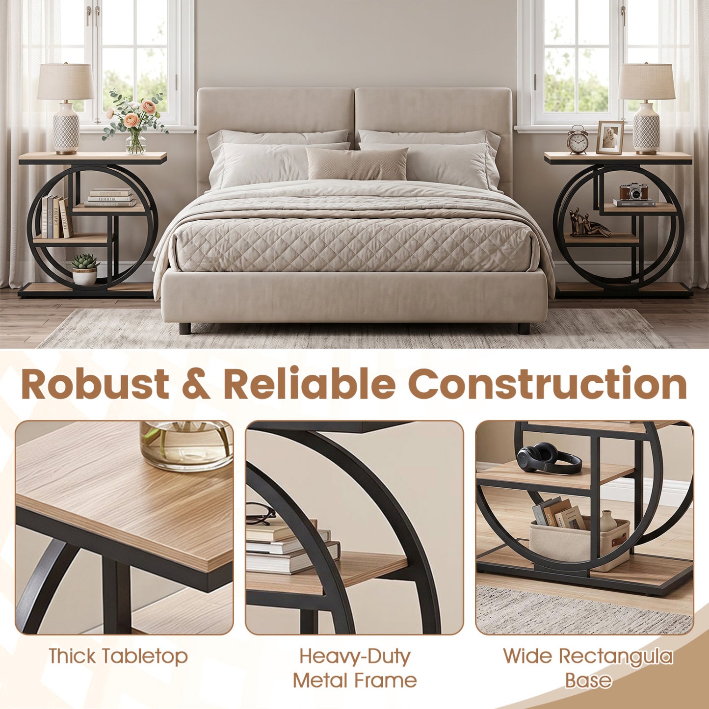 4-Tier Narrow End Table Set of 2 with Storage Shelves