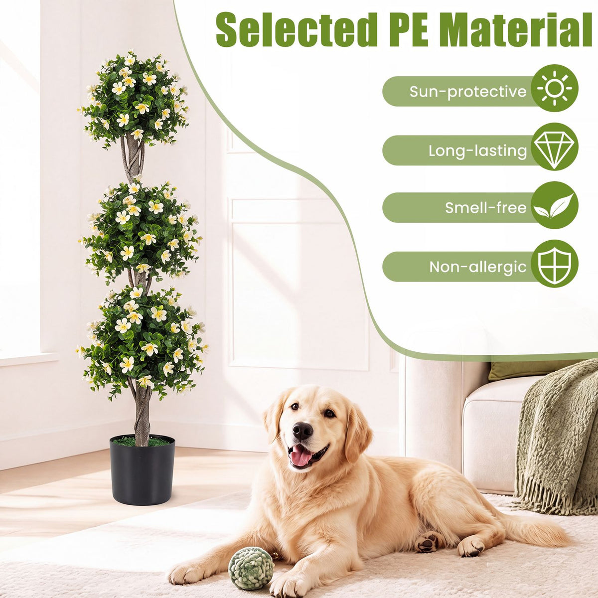 Set of 2 51" Artificial Topiary Tree with 3 Topiary Balls Sun-Resistant Fake Bushes
