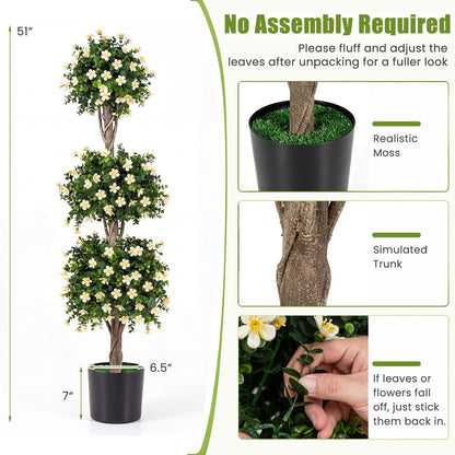 Set of 2 51" Artificial Topiary Tree with 3 Topiary Balls Sun-Resistant Fake Bushes