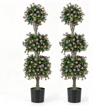 Set of 2 51" Artificial Topiary Tree with 3 Topiary Balls Sun-Resistant Fake Bushes