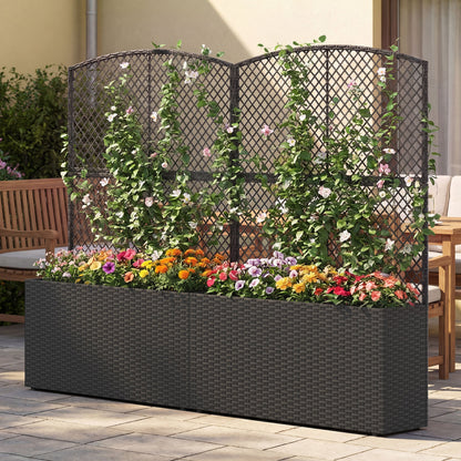 Set of 2 58 Inch Raised Garden Bed with Trellis and Wicker Planter Box-Black