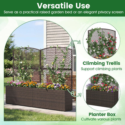Set of 2 58 Inch Raised Garden Bed with Trellis and Wicker Planter Box-Brown