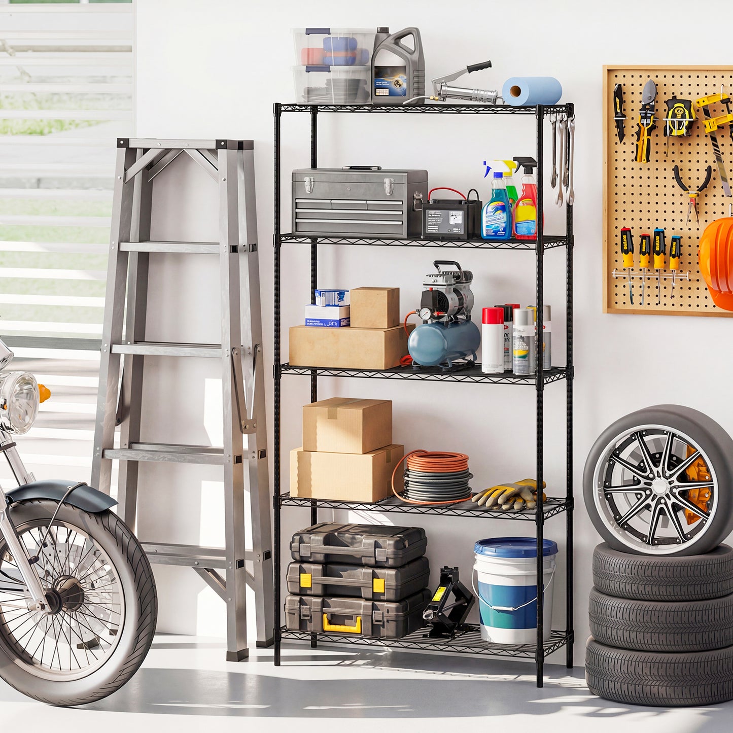 Set of 2 5-Tier Metal Storage Shelving Unit with V-Shaped Wire Rack and 1250 LBS Capacity-Black