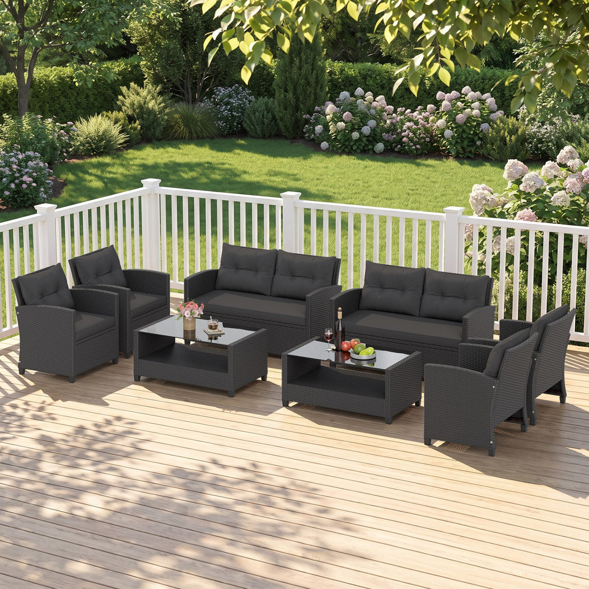 8-Piece Patio Conversation Set with Glass Coffee Table