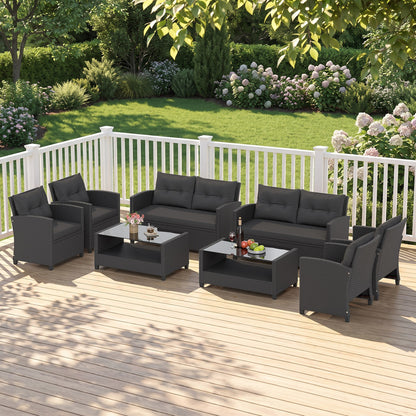 8-Piece Patio Conversation Set with Glass Coffee Table