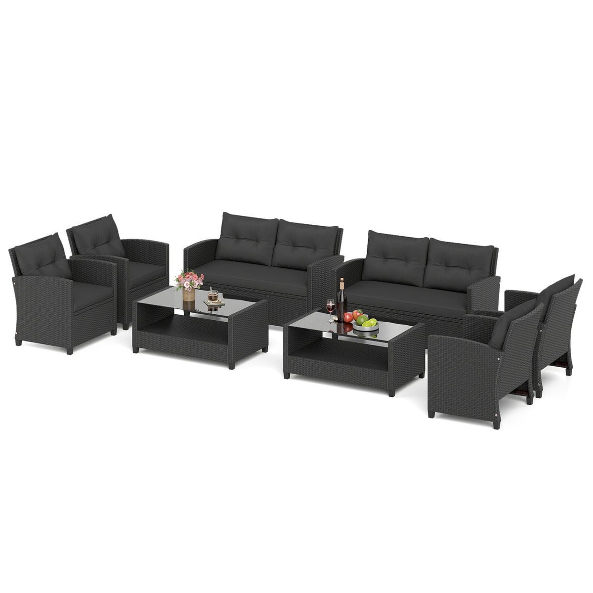 8-Piece Patio Conversation Set with Glass Coffee Table