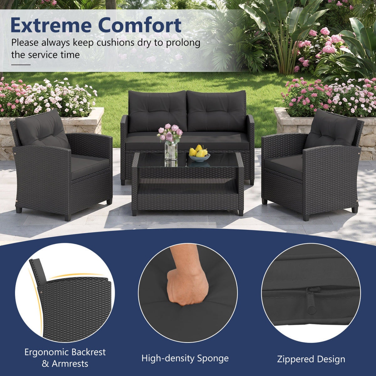 8-Piece Patio Conversation Set with Glass Coffee Table