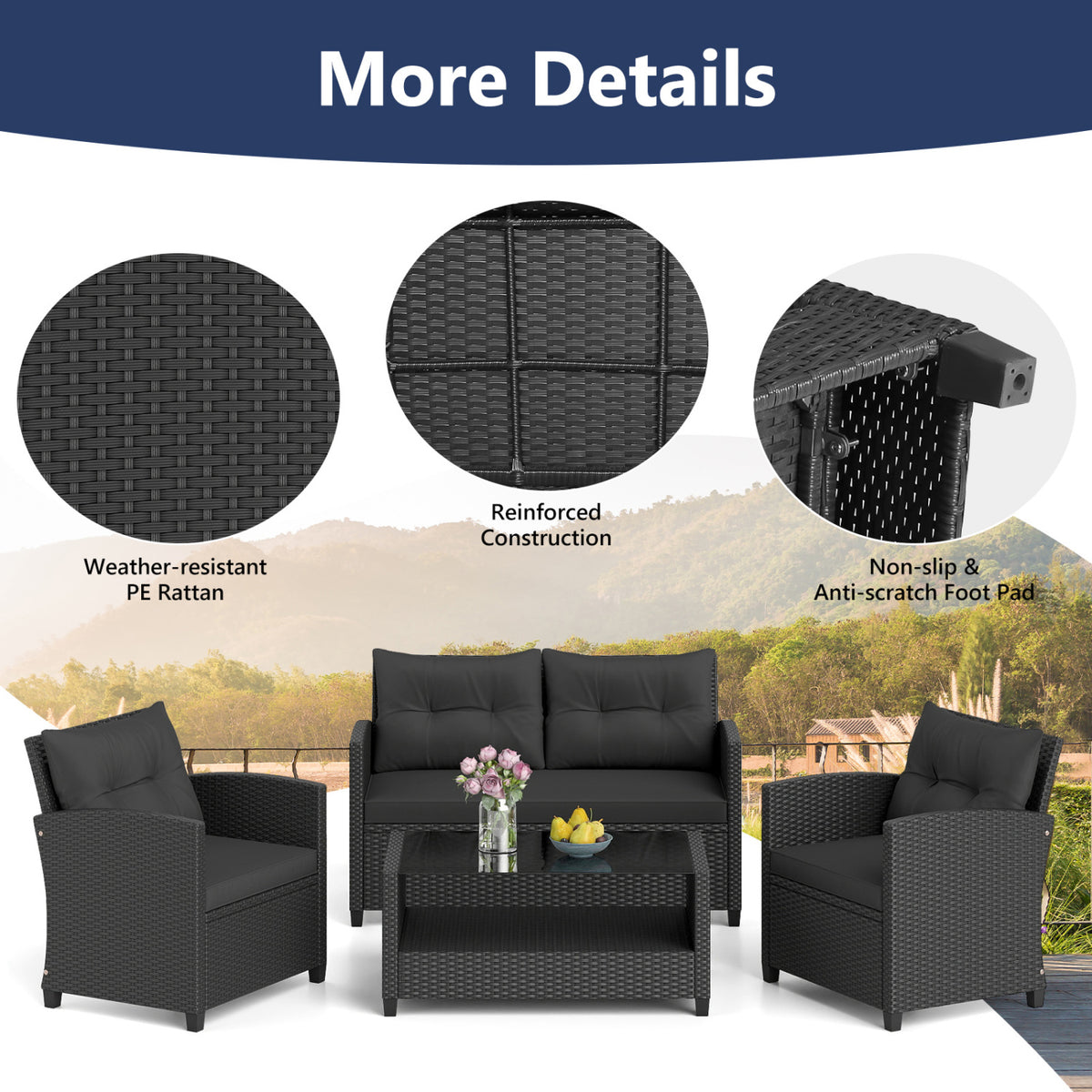 8-Piece Patio Conversation Set with Glass Coffee Table