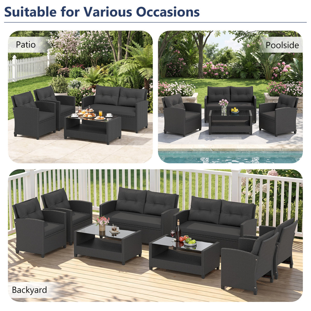8-Piece Patio Conversation Set with Glass Coffee Table