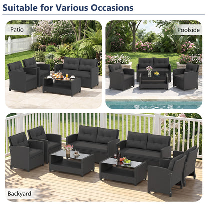8-Piece Patio Conversation Set with Glass Coffee Table