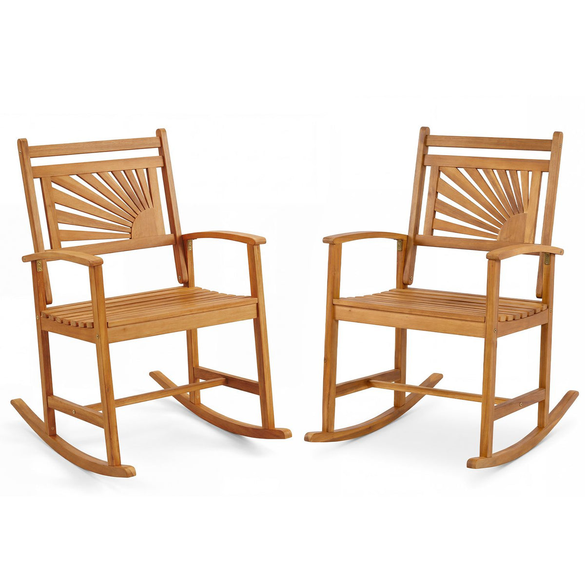 Set of 2 Acacia Wood Patio Rocking Chair with Curved Armrests