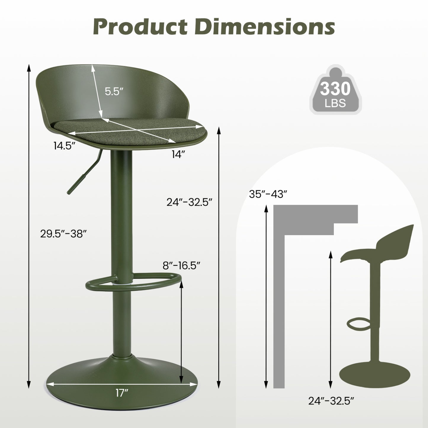 Adjustable Swivel Bar Stools Set of 2 with Back & Footrest