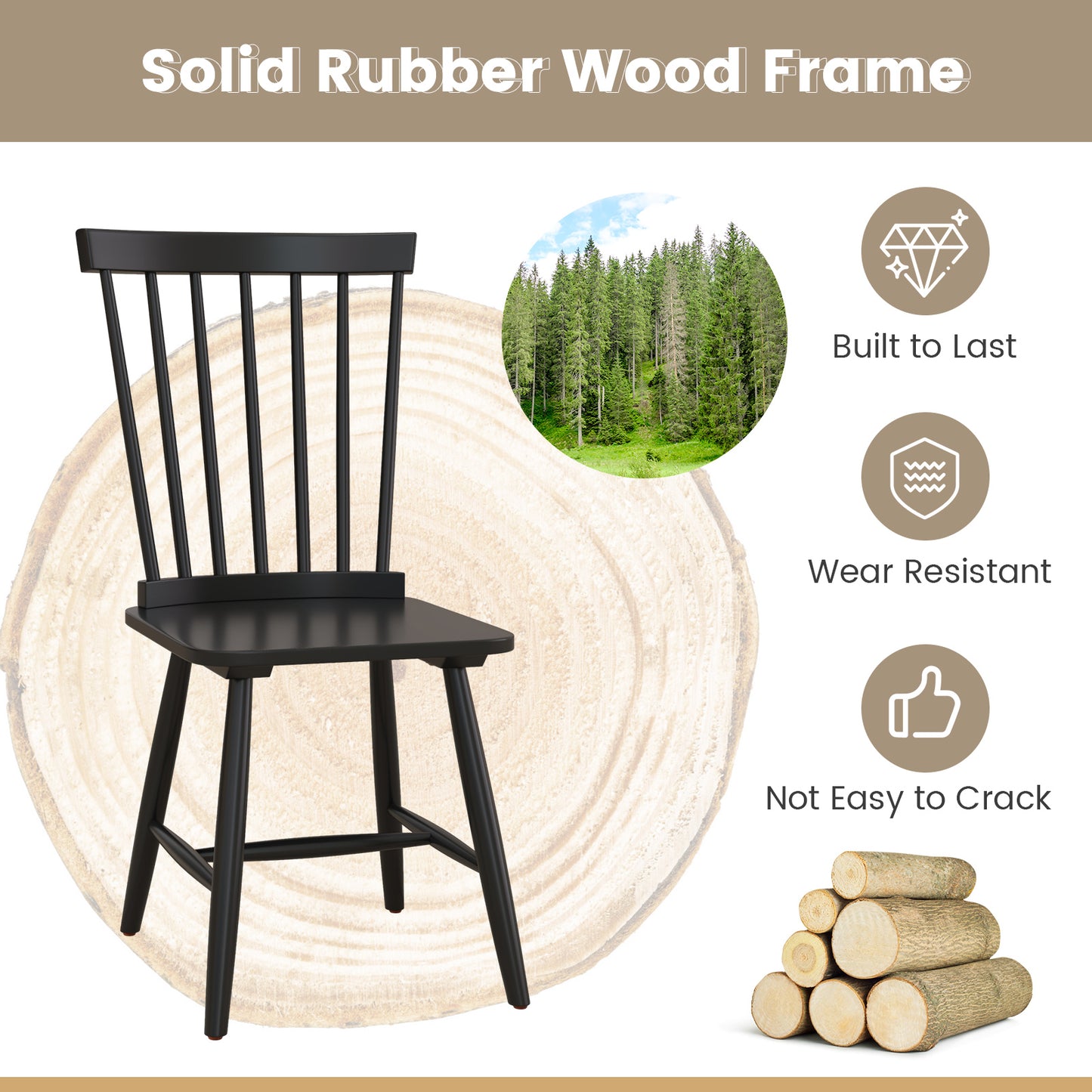 Set of 2 Windsor Dining Chairs with High Spindle Back