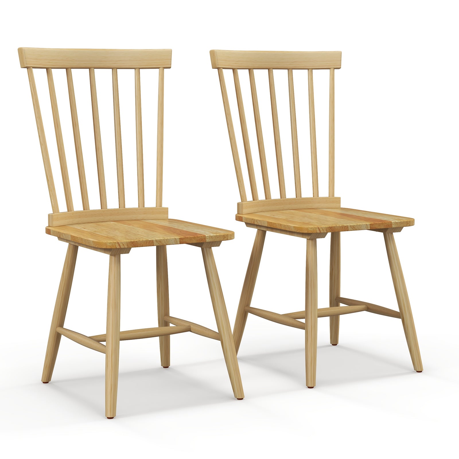 Set of 2 Windsor Dining Chairs with High Spindle Back-Natural - Natural