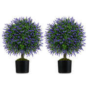 23 Inch Set of 2 Artificial Lavender Topiary Ball Trees with Cement-Filled Pot-Purple