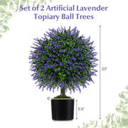 23 Inch Set of 2 Artificial Lavender Topiary Ball Trees with Cement-Filled Pot-Purple