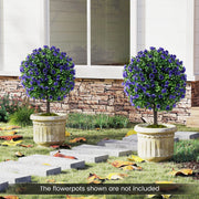 22 Inch Set of 2 Artificial Purple Rose Topiary Ball Trees with Cement-Filled Pot-Purple