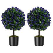 22 Inch Set of 2 Artificial Purple Rose Topiary Ball Trees with Cement-Filled Pot-Purple