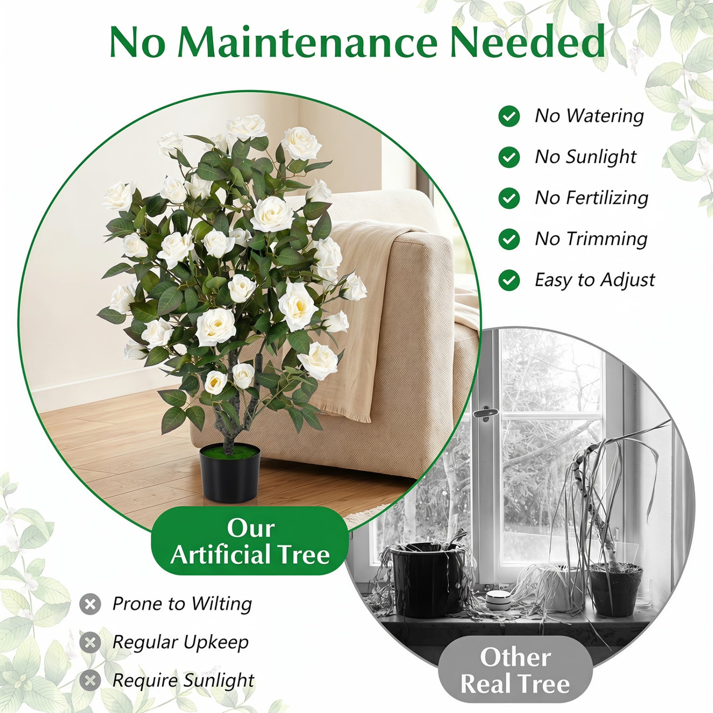 Artificial Rose Tree with Blooming Flowers - Set of 2