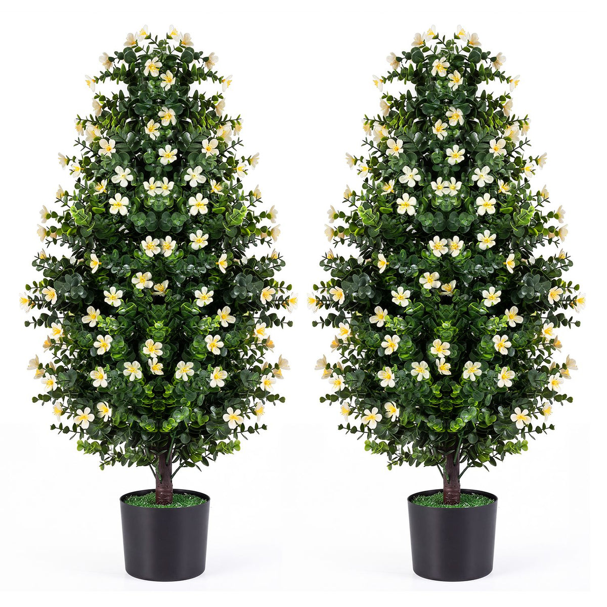 Set of 2 Artificial Topiary Trees 3 FT Fake Bushes Sun-Resistant