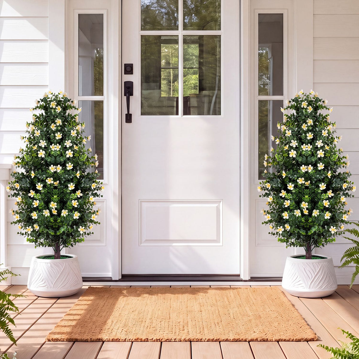 Set of 2 Artificial Topiary Trees 3 FT Fake Bushes Sun-Resistant