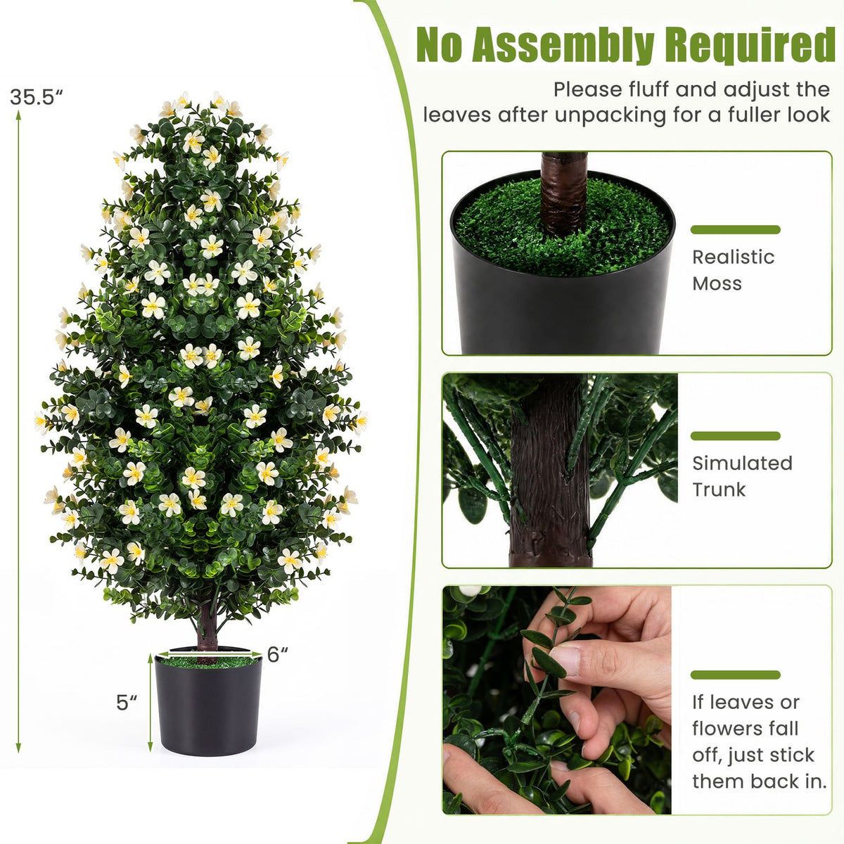 Set of 2 Artificial Topiary Trees 3 FT Fake Bushes Sun-Resistant