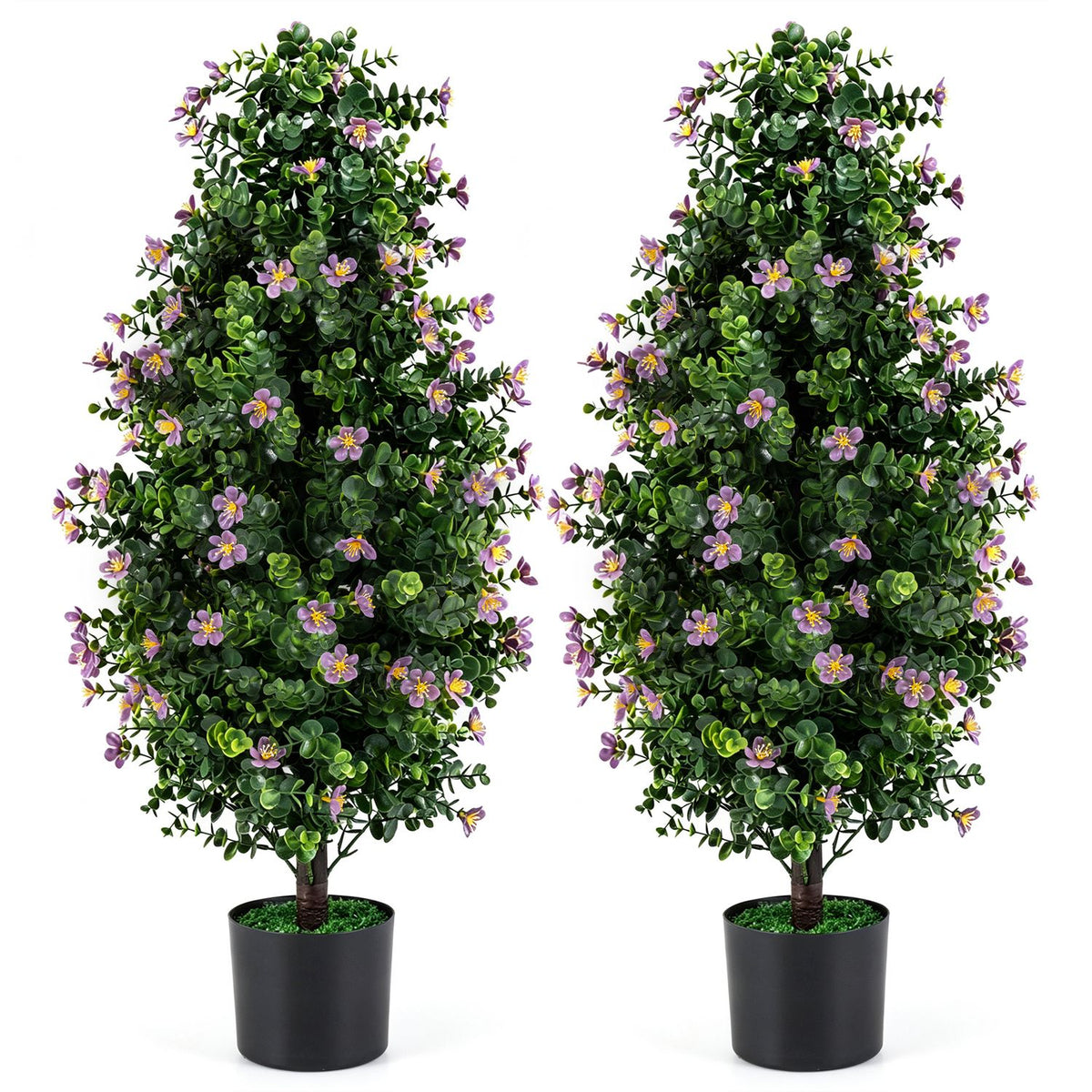 Set of 2 Artificial Topiary Trees 3 FT Fake Bushes Sun-Resistant