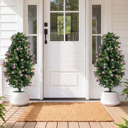 Set of 2 Artificial Topiary Trees 3 FT Fake Bushes Sun-Resistant