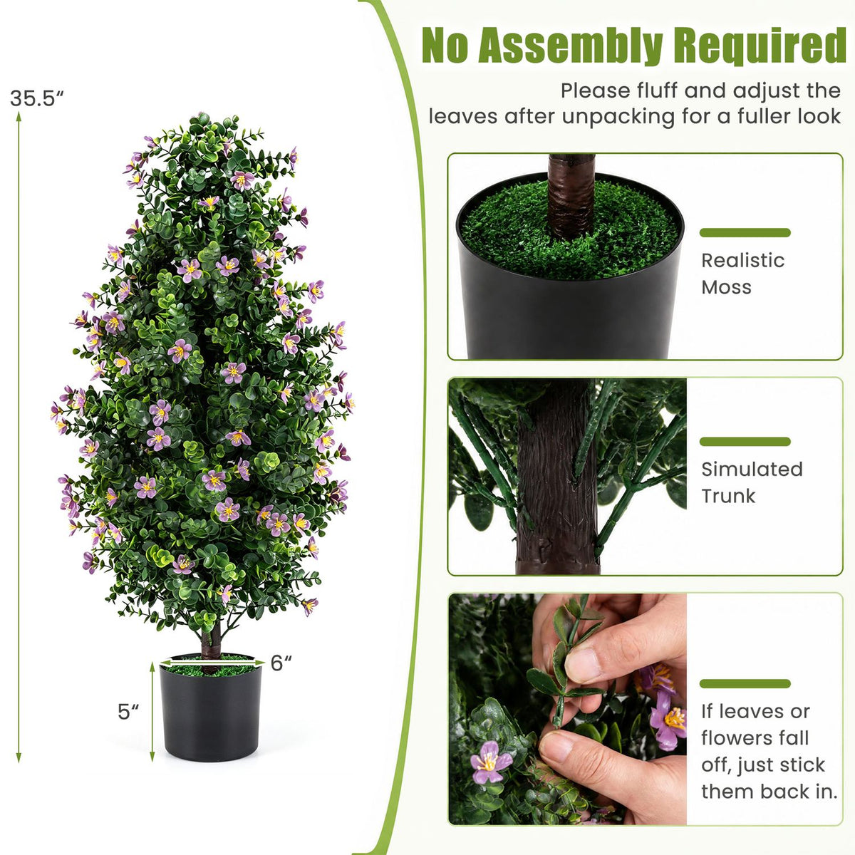 Set of 2 Artificial Topiary Trees 3 FT Fake Bushes Sun-Resistant