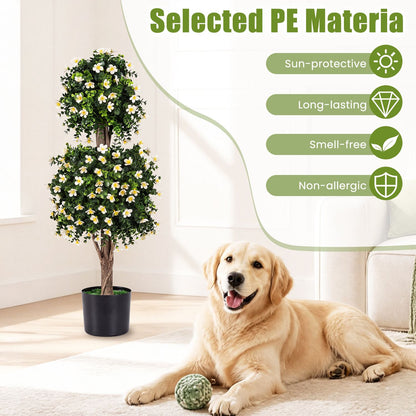 Set of 2 Artificial Topiary Trees Realistic Evergreen Plant with 2 Topiary Balls