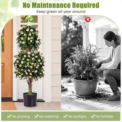 Set of 2 Artificial Topiary Trees Realistic Evergreen Plant with 2 Topiary Balls