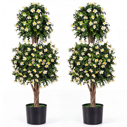 Set of 2 Artificial Topiary Trees Realistic Evergreen Plant with 2 Topiary Balls