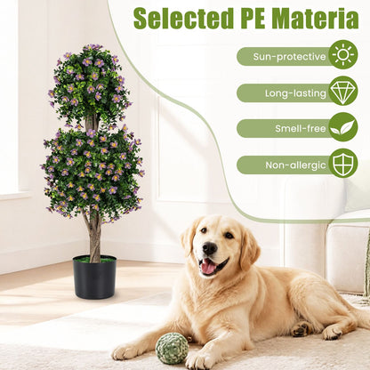 Set of 2 Artificial Topiary Trees Realistic Evergreen Plant with 2 Topiary Balls