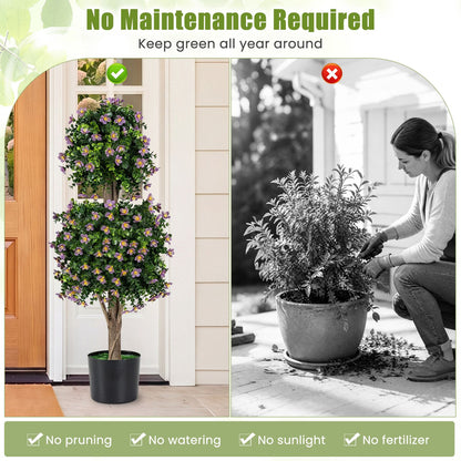 Set of 2 Artificial Topiary Trees Realistic Evergreen Plant with 2 Topiary Balls