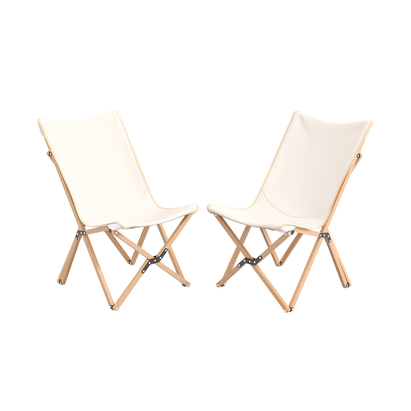 Set of 2 Bamboo Dorm Chair with Storage Pocket for Camping and Fishing-Beige - Beige