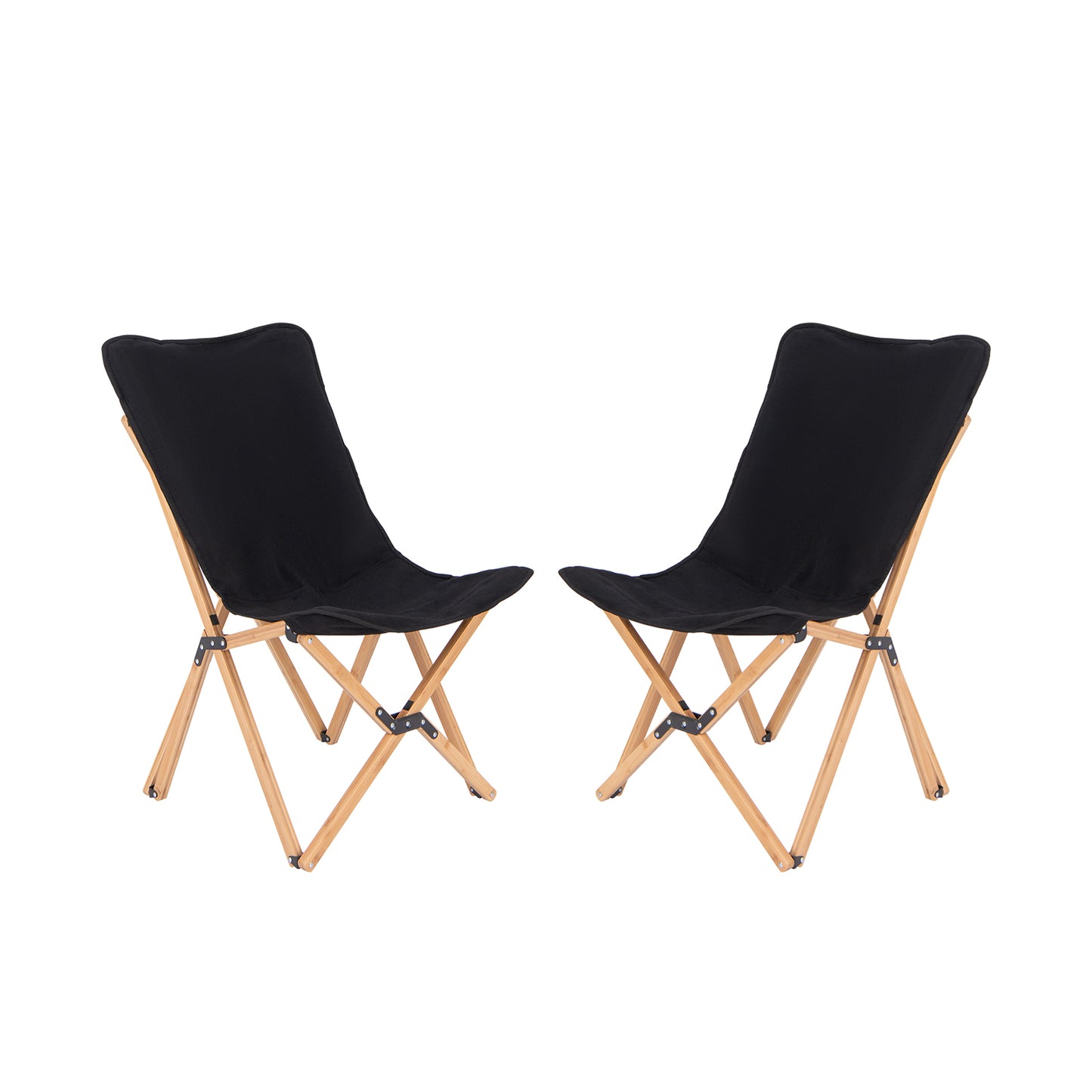 Set of 2 Bamboo Dorm Chair with Storage Pocket for Camping and Fishing