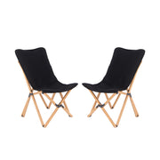 Set of 2 Bamboo Dorm Chair with Storage Pocket for Camping and Fishing-Black
