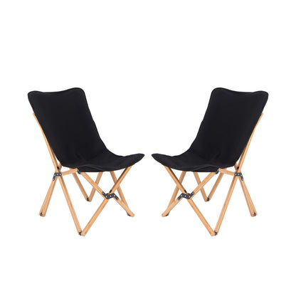 Set of 2 Bamboo Dorm Chair with Storage Pocket for Camping and Fishing