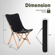 Set of 2 Bamboo Dorm Chair with Storage Pocket for Camping and Fishing-Black