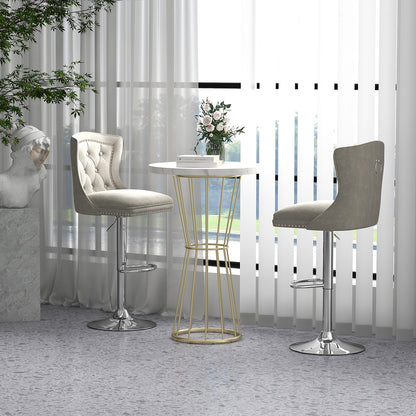 Set of 2 Bar Chairs with Footrest Electroplated Metal Base and Anti-Slip Ring-Gray