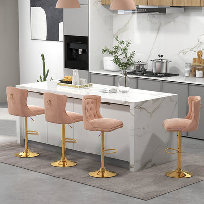 Set of 2 Bar Chairs with Footrest Electroplated Metal Base and Anti-Slip Ring-Pink