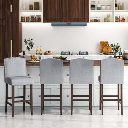 Set of 2 Bar Height Dining Side Barstools with Thick Cushion-Gray