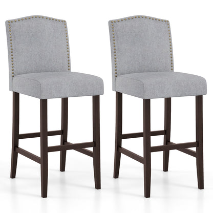 Set of 2 Bar Height Dining Side Barstools with Thick Cushion-Gray
